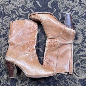 Vtg Nine West Womens Brown Leather Heel Western Boots Size 7.5 Made In Brazil